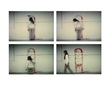 At Galerie LeLong, a retrospective to commemorate the 25th anniversary of Ana Mendieta's death. Above, a still from her 1974 Super 8 film 'Untitled (Blood Sign #1).'